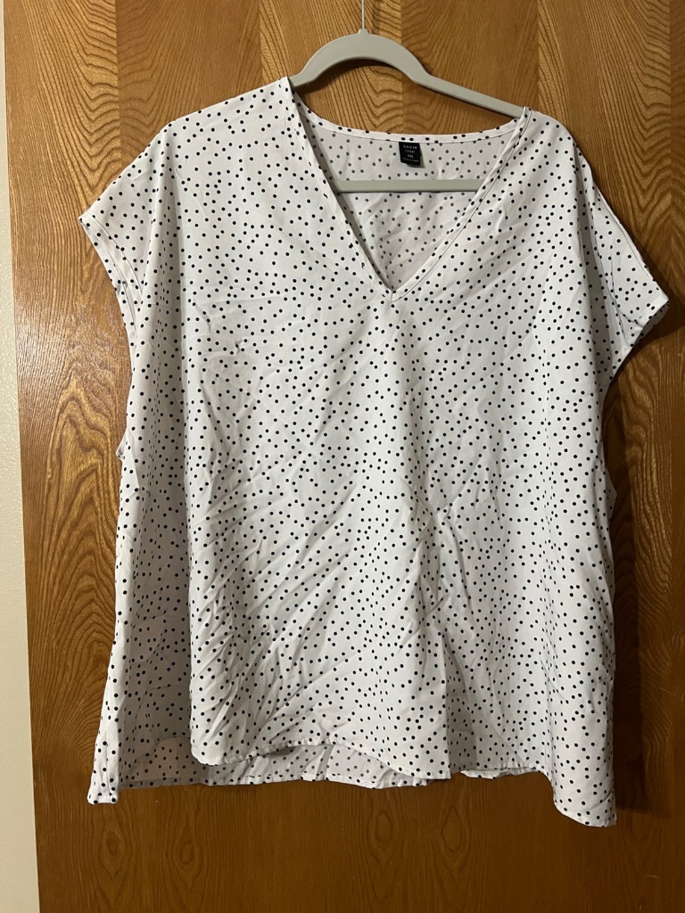 SHEIN White V-Neck Dot Print Blouse
